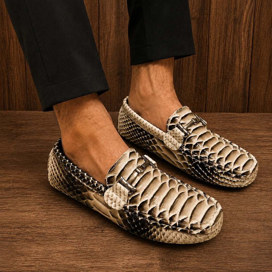 Embossed Reptile Casual Loafers