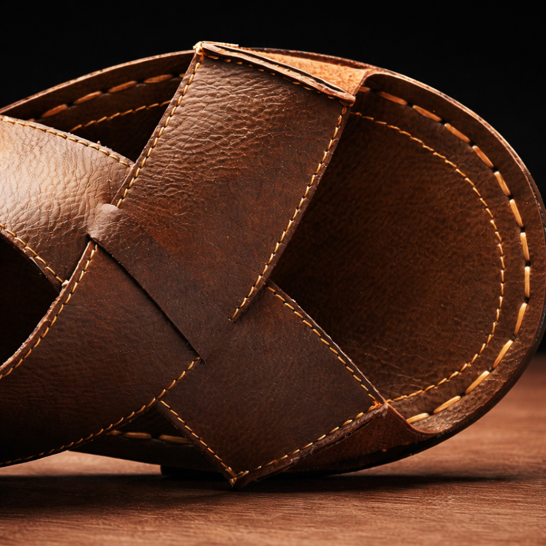 Cross Strap Leather Slides