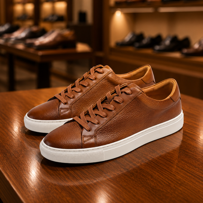 Leather Lace-Up Sneakers