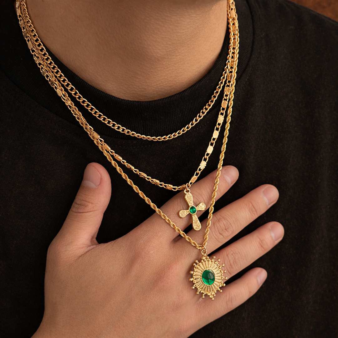 Layered Cross Necklace Set