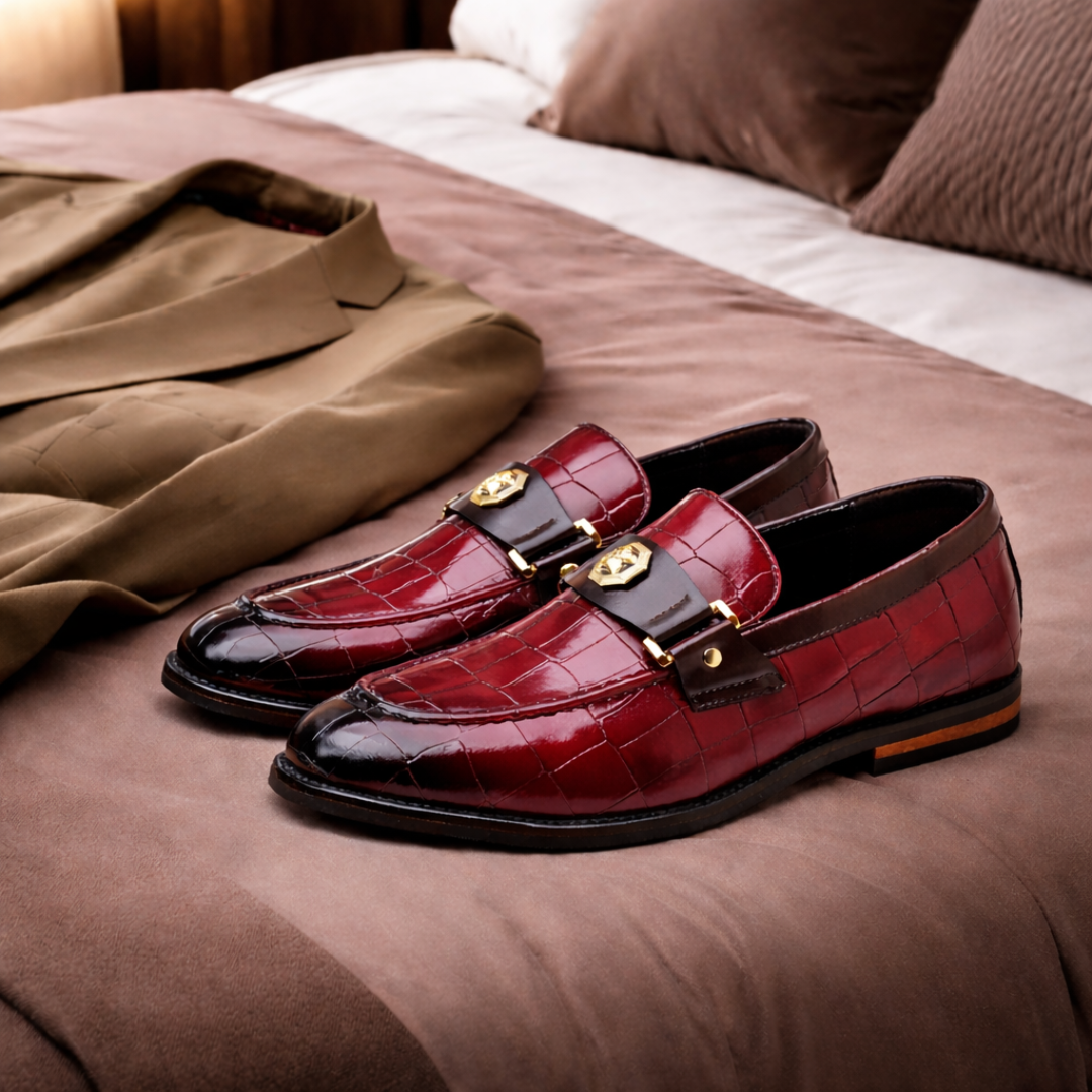 Croc-Textured Business Loafers