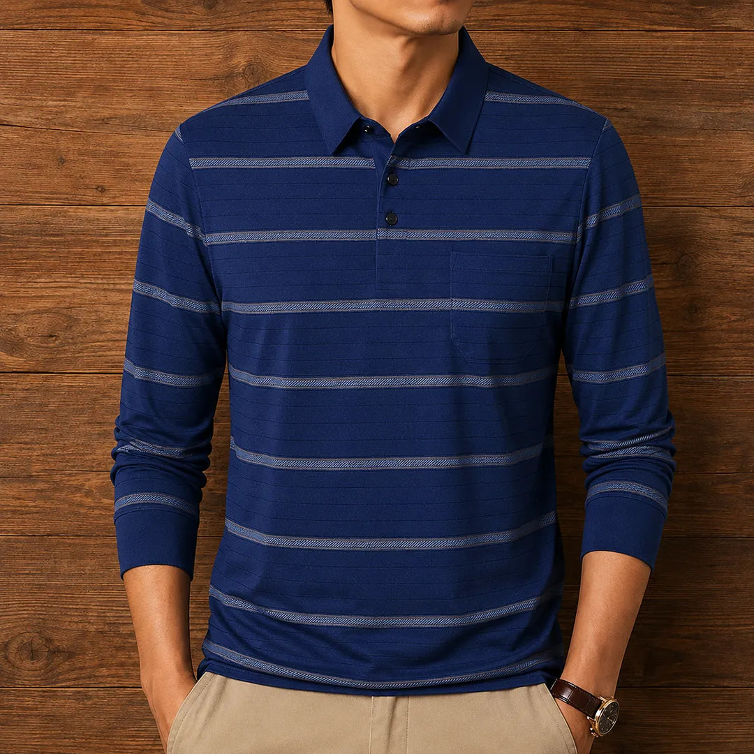Long Sleeve Striped Polo