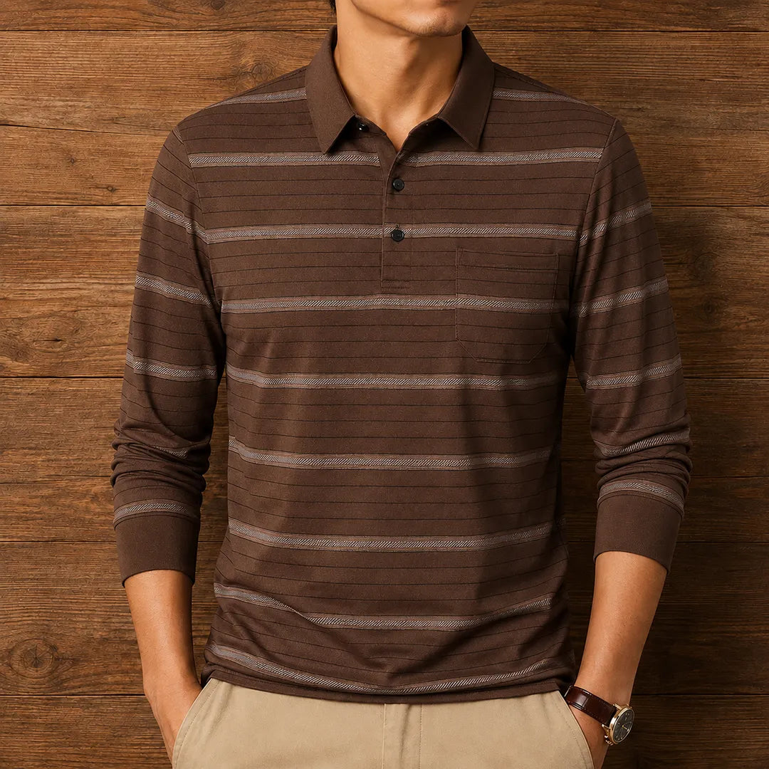 Long Sleeve Striped Polo