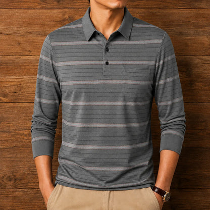Long Sleeve Striped Polo