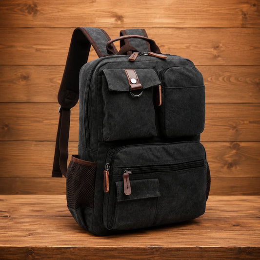 Multi-Pocket Canvas Backpack