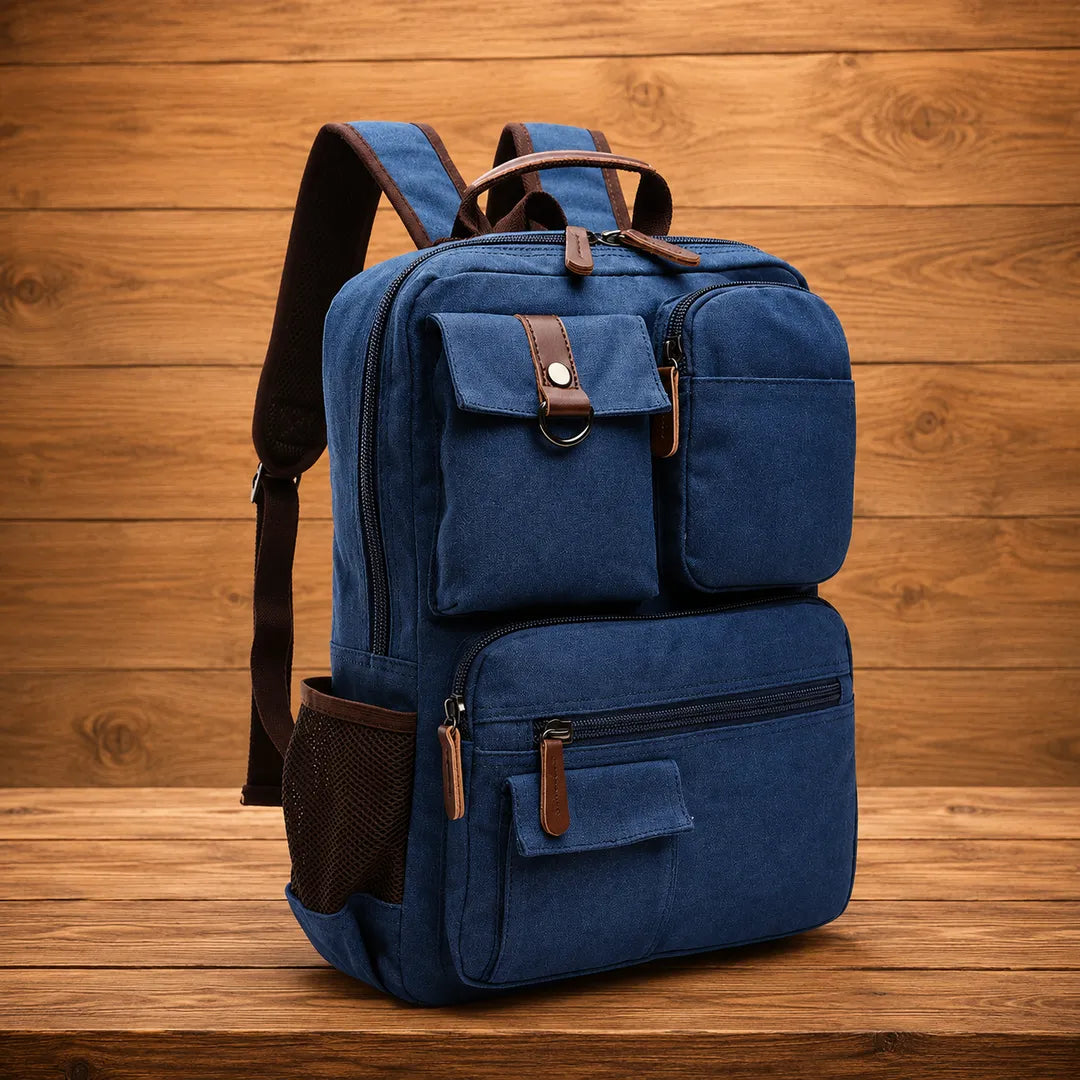 Multi-Pocket Canvas Backpack