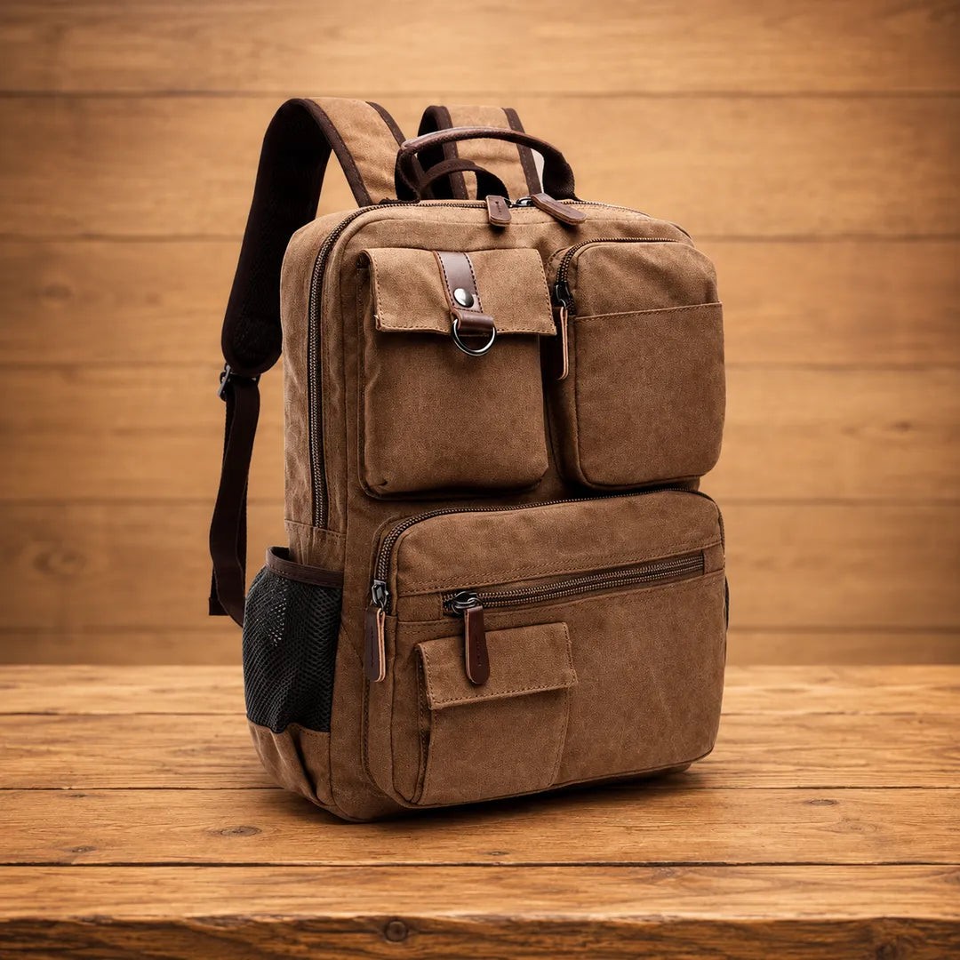 Multi-Pocket Canvas Backpack