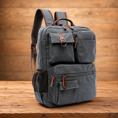 Multi-Pocket Canvas Backpack