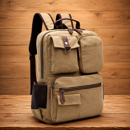 Multi-Pocket Canvas Backpack