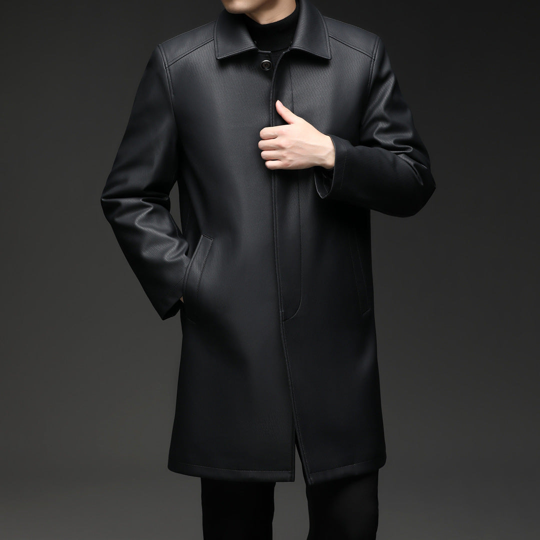 LUXURIOUS FLEECE-LINED LEATHER COAT
