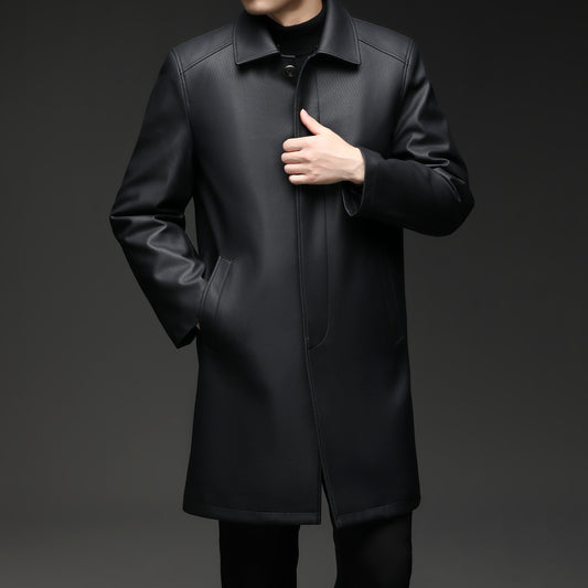 LUXURIOUS FLEECE-LINED LEATHER COAT