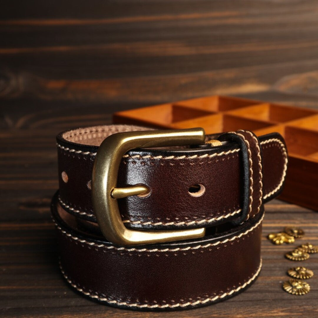 LUXURIOUS STITCHED LEATHER BELT