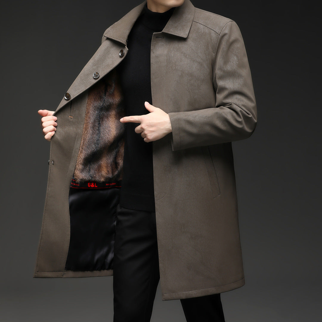 LUXURIOUS FLEECE-LINED LEATHER COAT