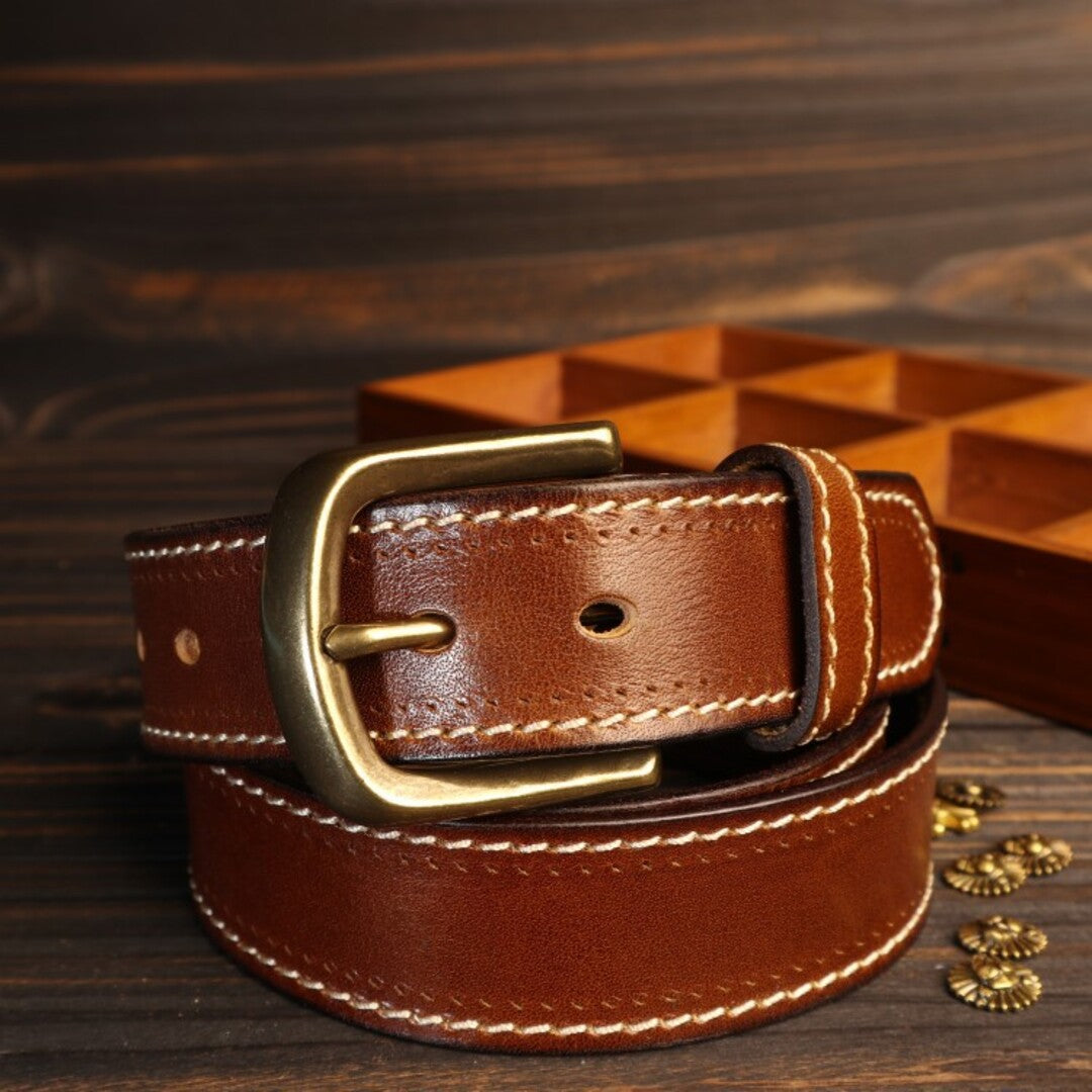 LUXURIOUS STITCHED LEATHER BELT