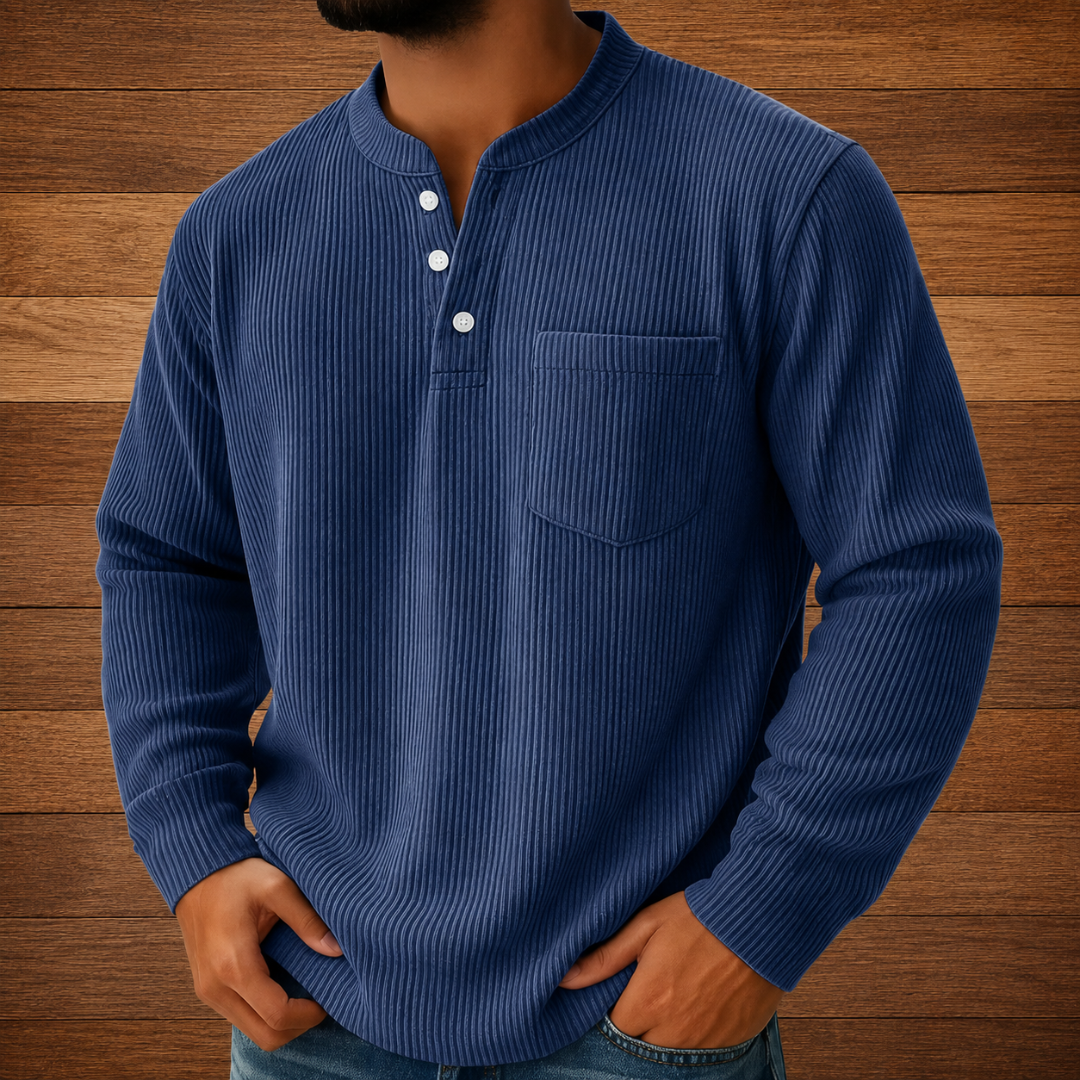 Ribbed Button Neck Shirt