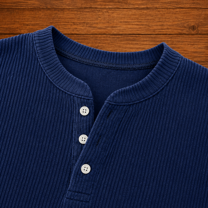 Ribbed Button Neck Shirt