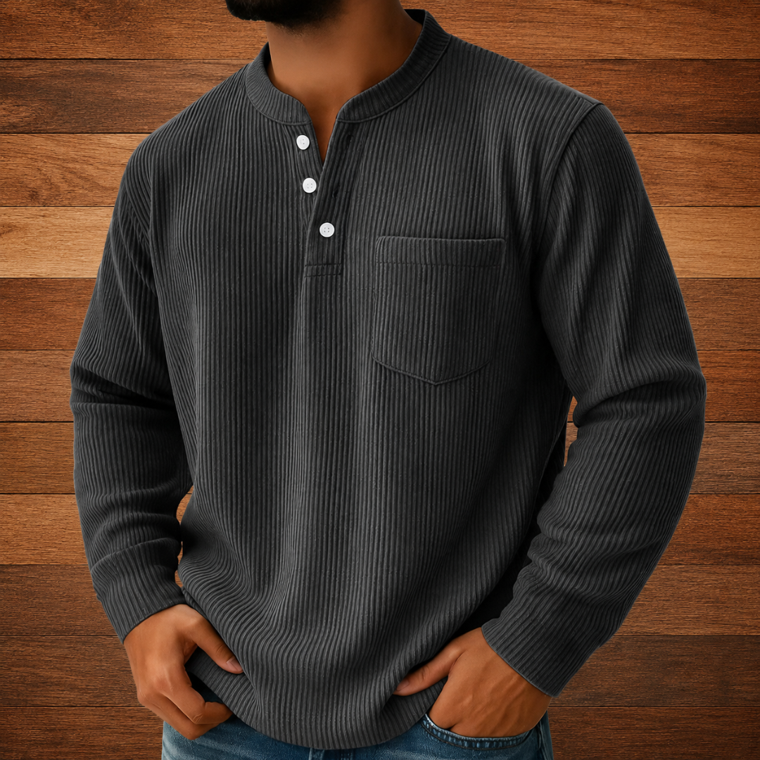 Ribbed Button Neck Shirt