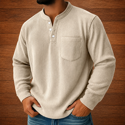 Ribbed Button Neck Shirt