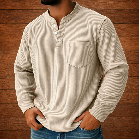Ribbed Button Neck Shirt
