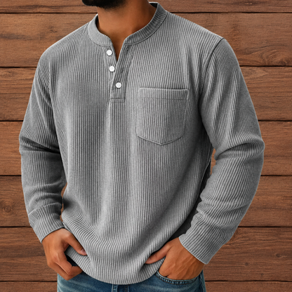 Ribbed Button Neck Shirt