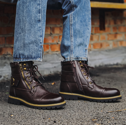 DOUBLE-ZIPPER LEATHER BOOTS