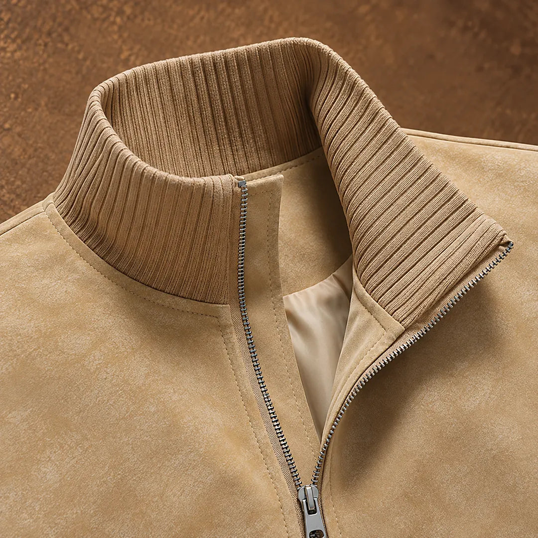 Stand Collar Suede Jacket