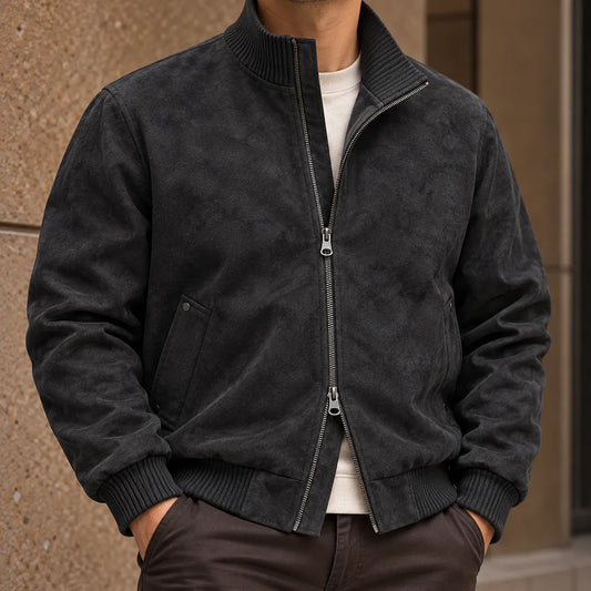 Stand Collar Suede Jacket