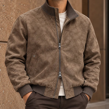 Stand Collar Suede Jacket