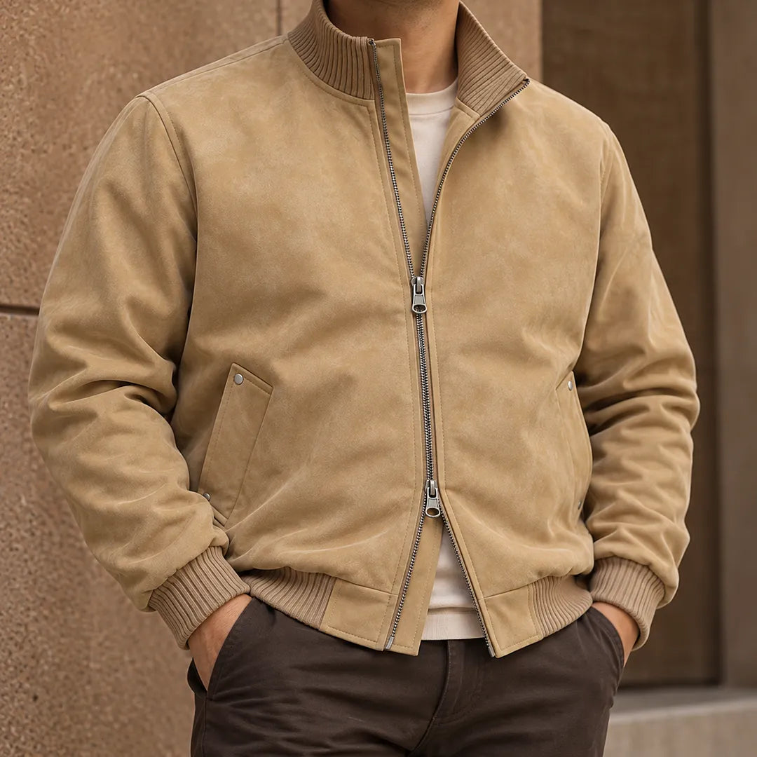 Stand Collar Suede Jacket