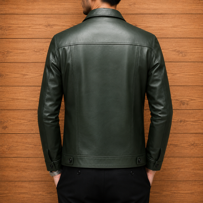 Classic Button Leather Jacket
