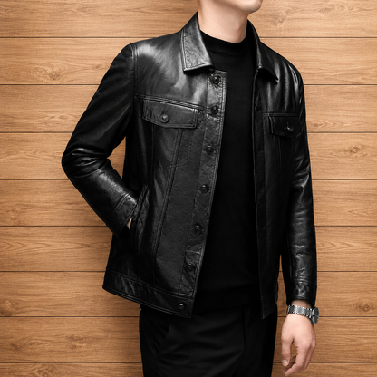 Classic Button Leather Jacket