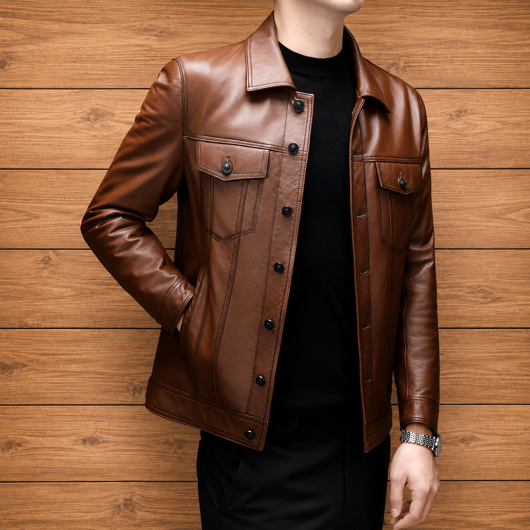 Classic Button Leather Jacket