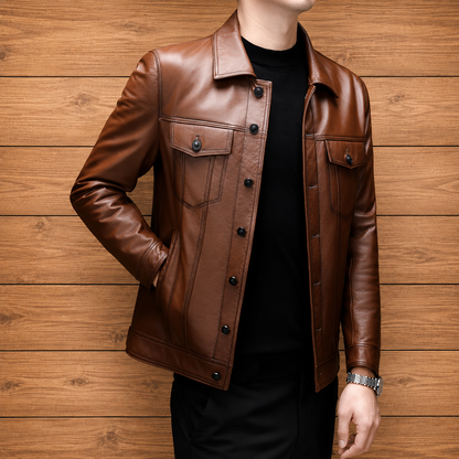 Classic Button Leather Jacket