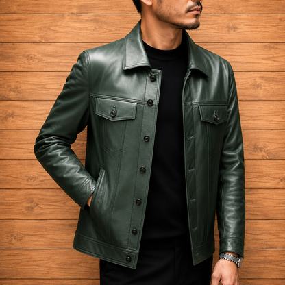 Classic Button Leather Jacket