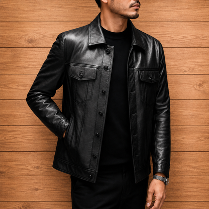 Classic Button Leather Jacket