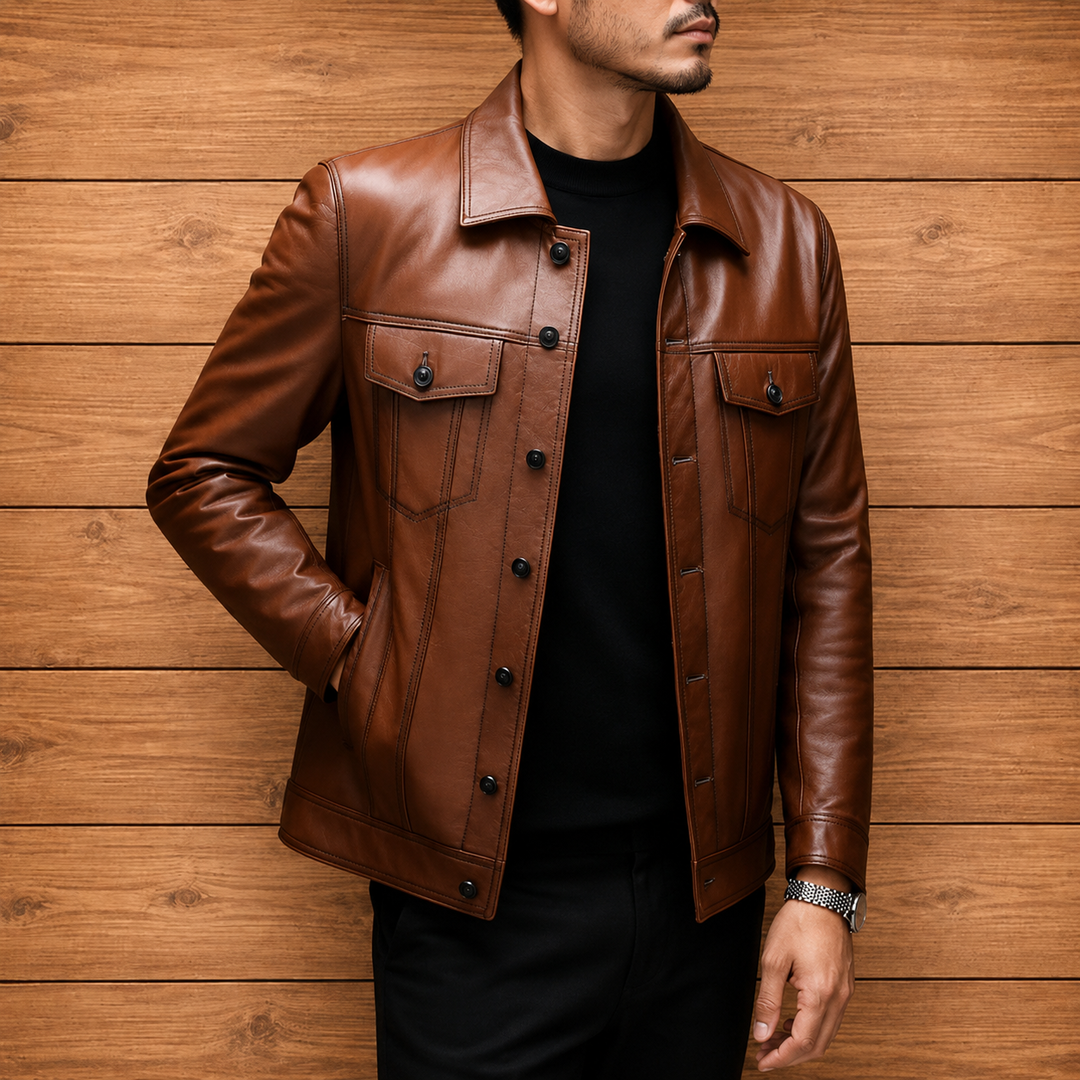 Classic Button Leather Jacket
