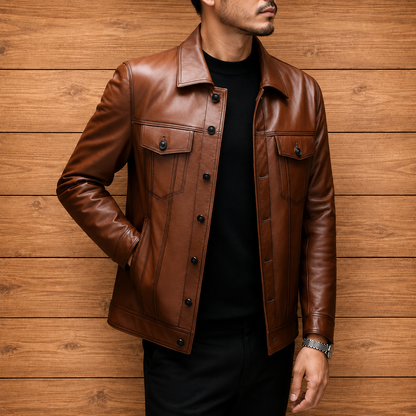 Classic Button Leather Jacket