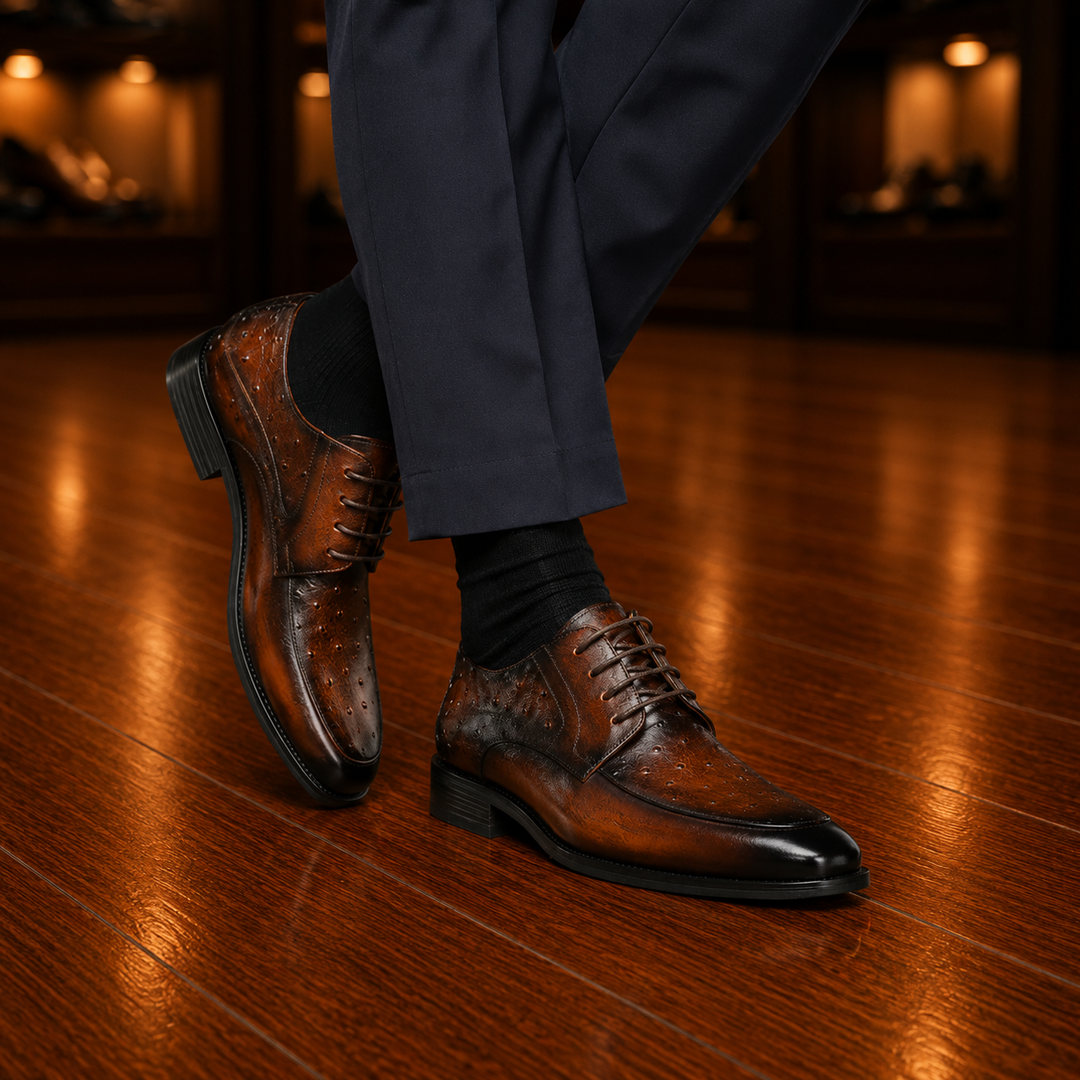 Ostrich Embossed Derby Shoes
