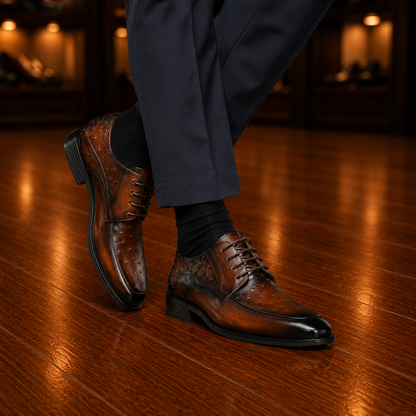 Ostrich Embossed Derby Shoes