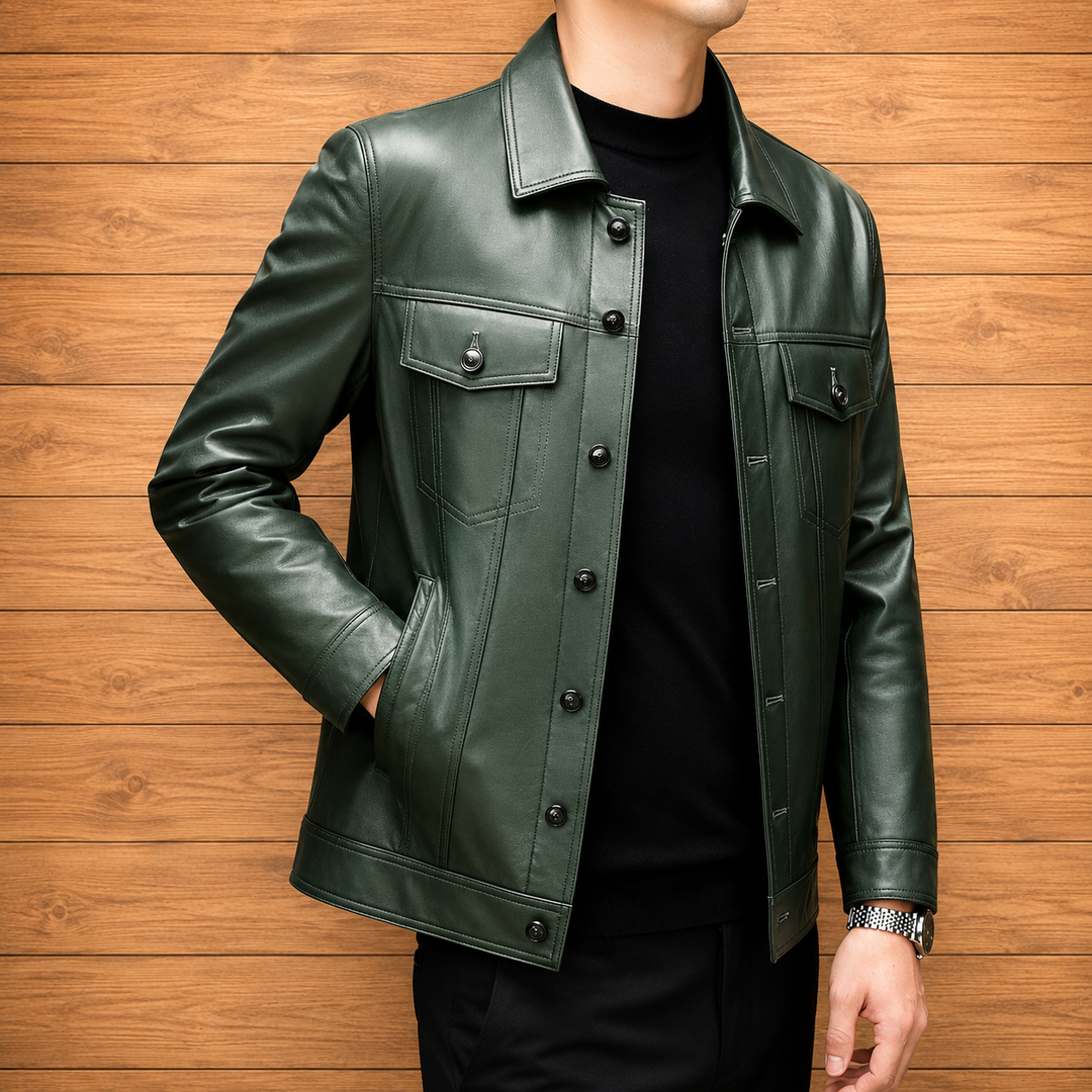 Classic Button Leather Jacket