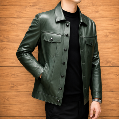 Classic Button Leather Jacket