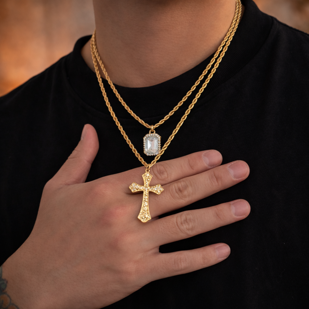 Double Layer Cross Necklace Set