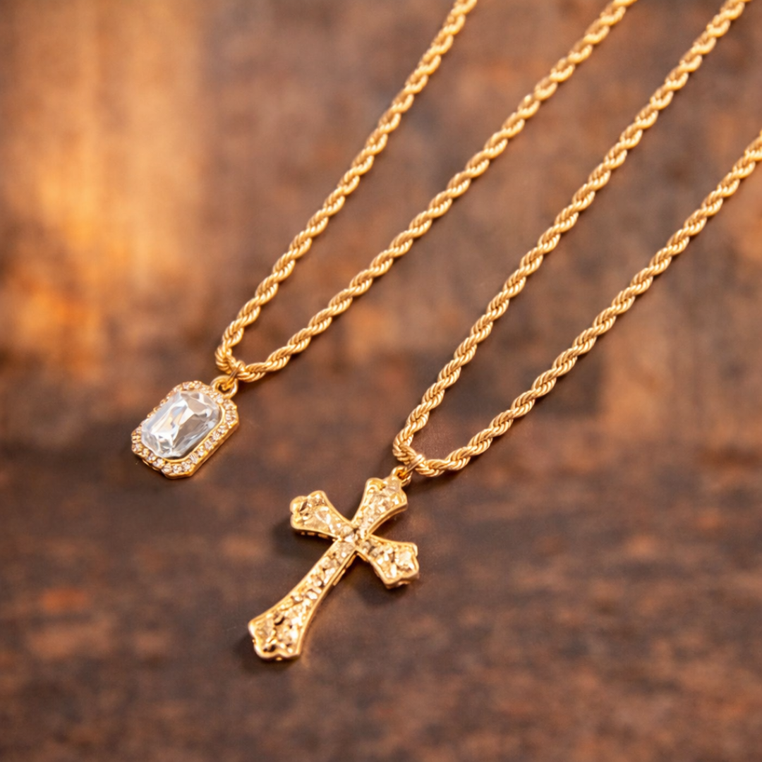 Double Layer Cross Necklace Set