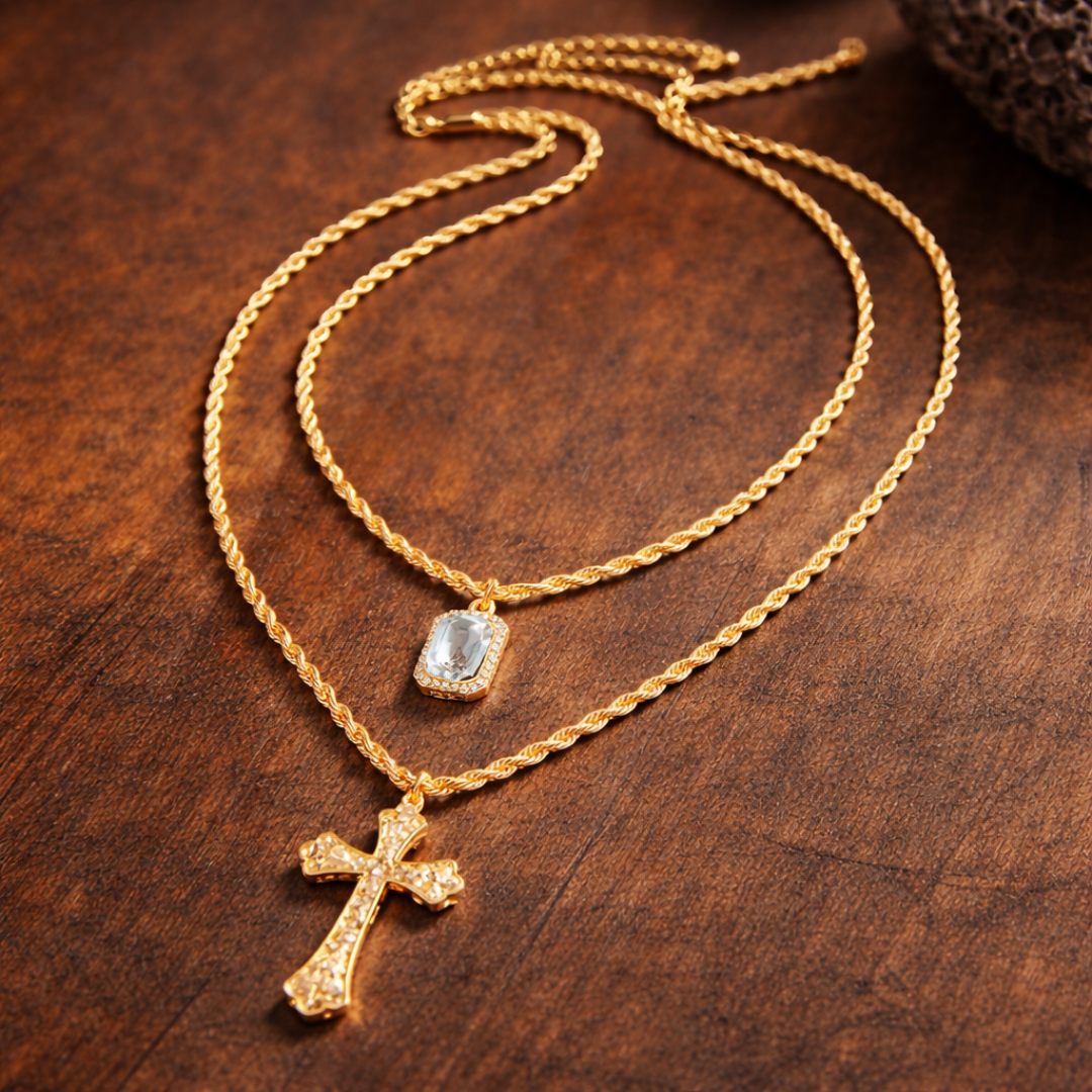 Double Layer Cross Necklace Set