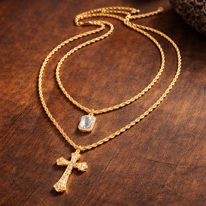 Double Layer Cross Necklace Set