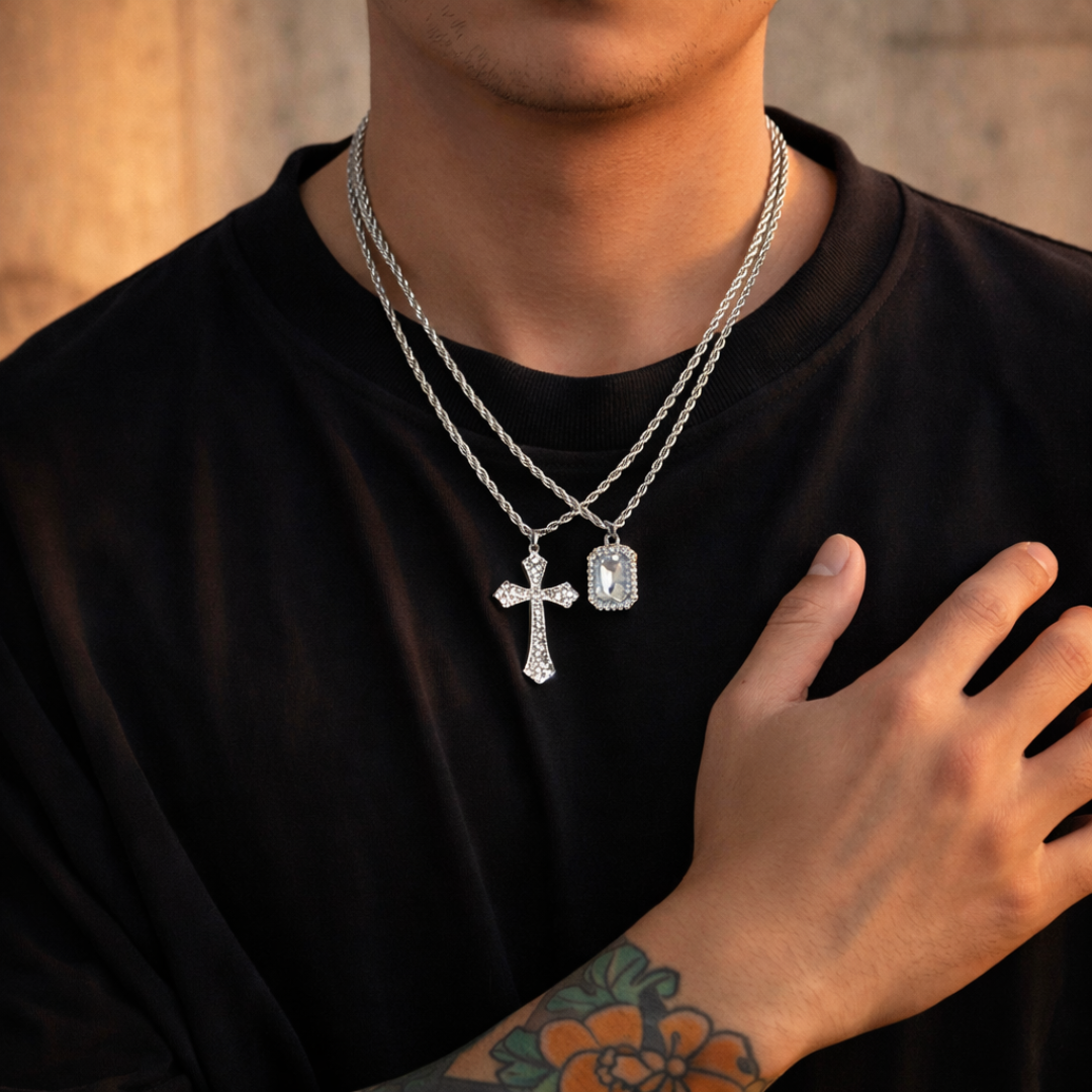 Double Layer Cross Necklace Set