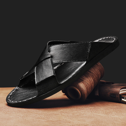 Cross Strap Leather Slides