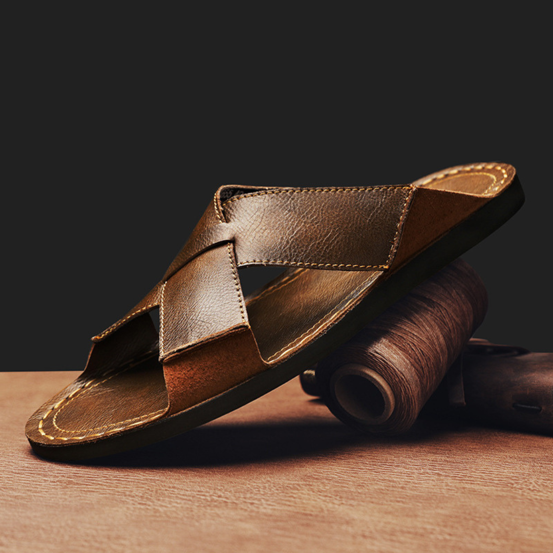 Cross Strap Leather Slides