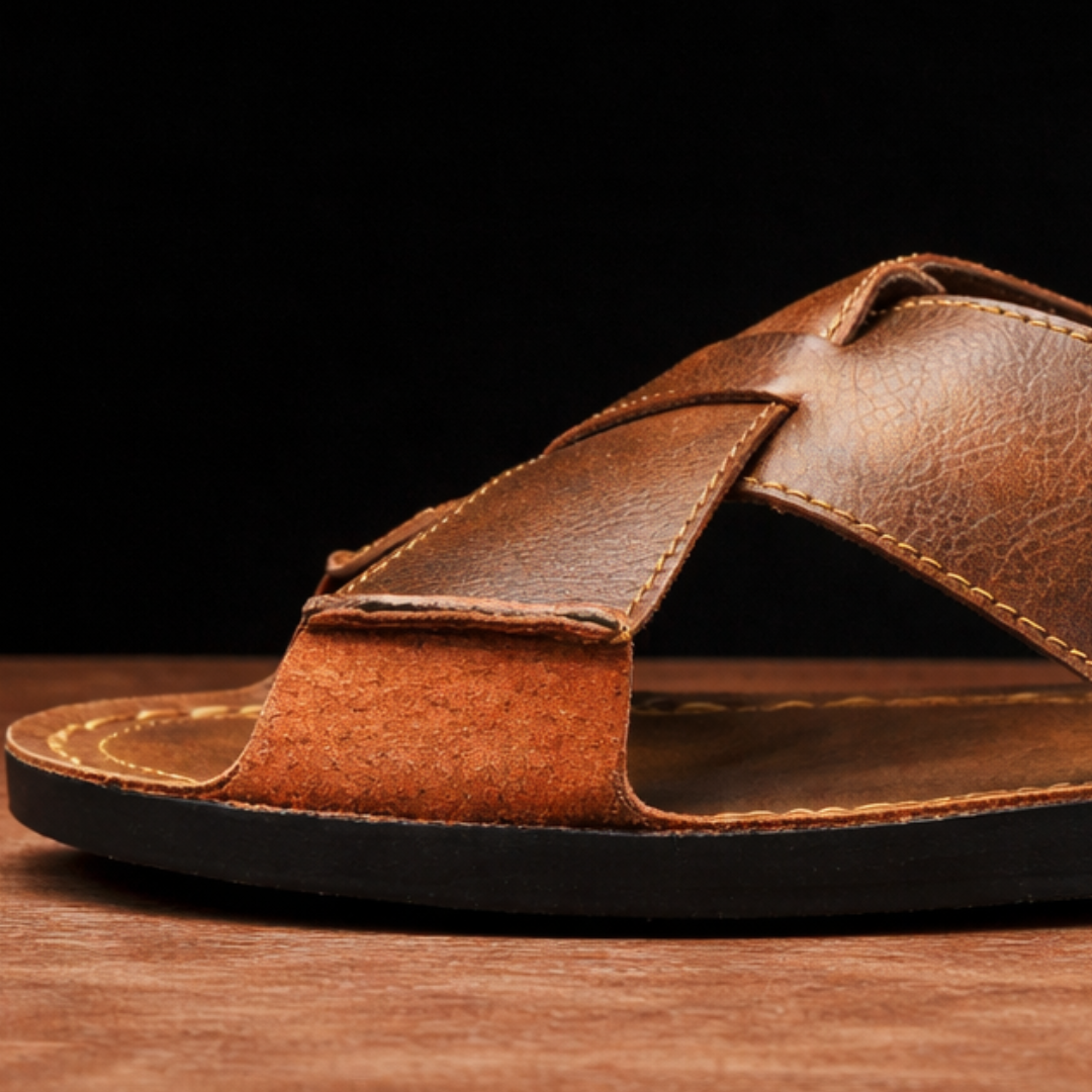 Cross Strap Leather Slides