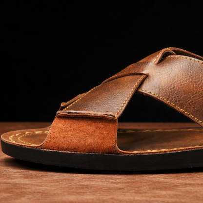 Cross Strap Leather Slides
